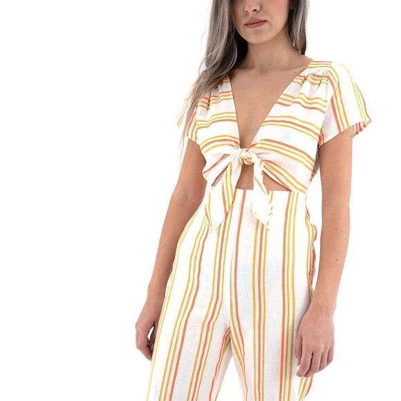 KENDALL & KYLIE NEON STRIPE TIE FRONT JUMPSUIT - Picture 3 of 12